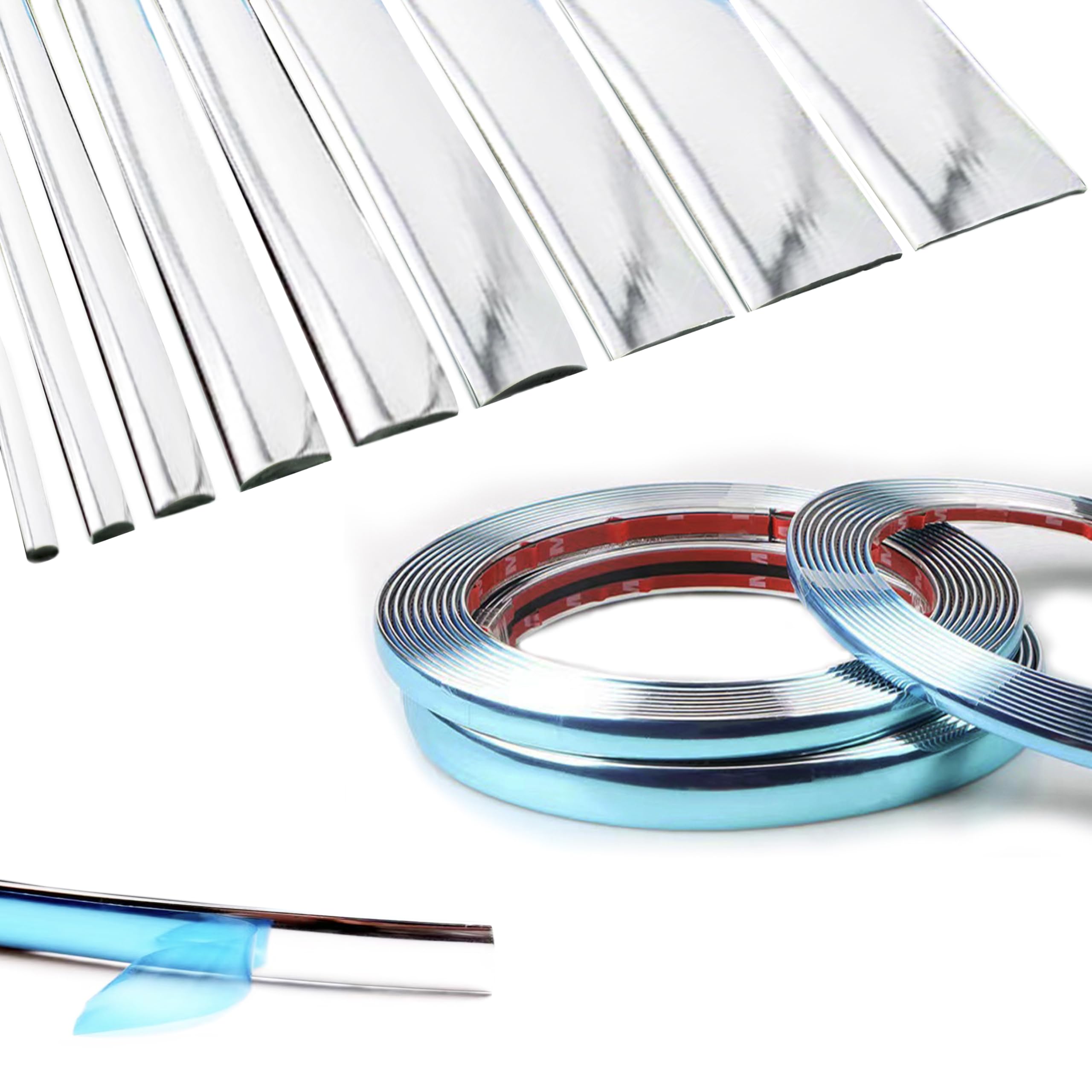 Photo 1 of 16Ft Chrome Silver Extra Thick Auto Molding Trim Universal Bumper Window Door Body Side Decorative Strip Scratch-Proof (Width: 5/16inch [8mm])