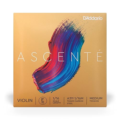 D'Addario Ascente Violin Strings - Violin Strings with Ball Ends, Synthetic Core - A311 1/16M - E String - 1/16 Scale - Medium Tension
