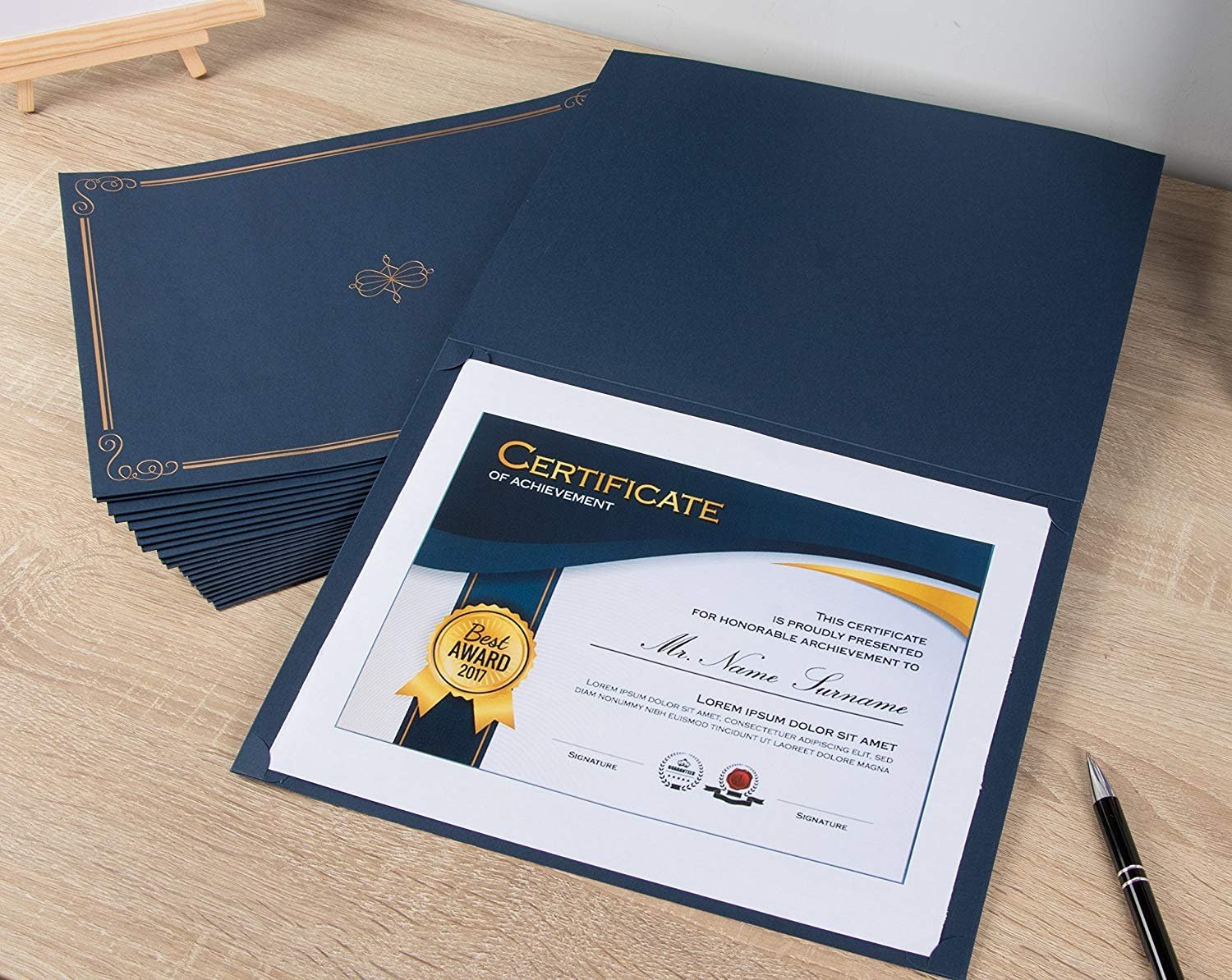 24 Pack Certificate Holders, Diploma and Document Cover with Gold Foil Border, Holds 11 x 8.5 Inches Letter Sized Awards, Navy Blue: Home & Kitchen