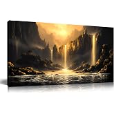 CPKATMT Mountain Pictures Wall Art for Living Room Waterfall Canvas Wall Decor Office Black and Gold Wall Art Bedroom Size 20" x 40"