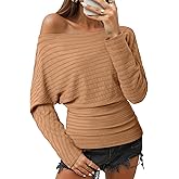 Unixseque Women Off The Shoulder Tops Fall Trendy Long Batwing Sleeve Knit Pullover Going Out Shirts Winter Fashion Clothing