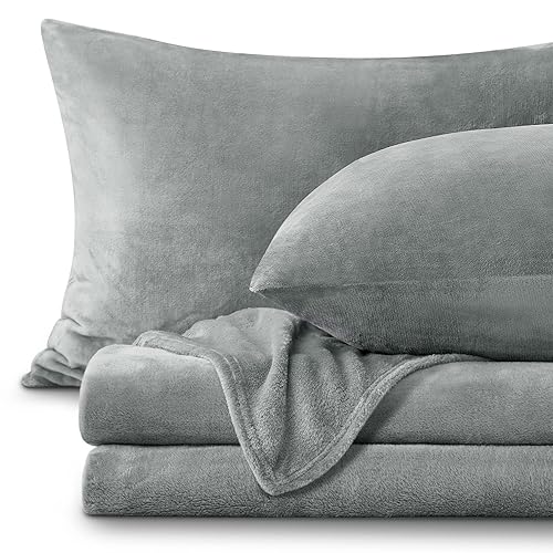 BEDELITE Flannel Sheets Full Size Grey - Super Soft Fleece Sheets Set Fluffy Extra Plush, 4 Piece(Include Fitted Sheet, Flat Sheet, 2 Pillowcases)