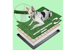 MEEXPAWS Dog Grass Pad with Tray Large, New Generation Odor Free Instant-Penetration Artificial Grass for Dog Potty with Tray, Indoor Dog Litter Box for Balcony,Hemmed Edge, Disposable Pee Pad, Green