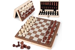 Joneytech Wooden Chess Set,11.5 inch Magnetic Chess Board Folding Design with Storage Travel Chess Game for Kids, Adults and 