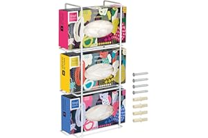 FMP Brands Triple Glove Holder for Wall Mount, Wire Rack Disposable Napkin Gloves Box Holder, White Durable Metal Organizer Dispenser for Food Service, Lab, Office, Home, and Garage