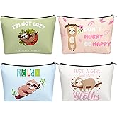 SilTriangle 4 Pack Sloth Cosmetic Bags for Girls Women Sloth Lovers Canvas Cute Makeup Bags with Zipper Travel Toiletry Organizer Pouch for Backpack Luggage Gifts for Birthday Party Favors