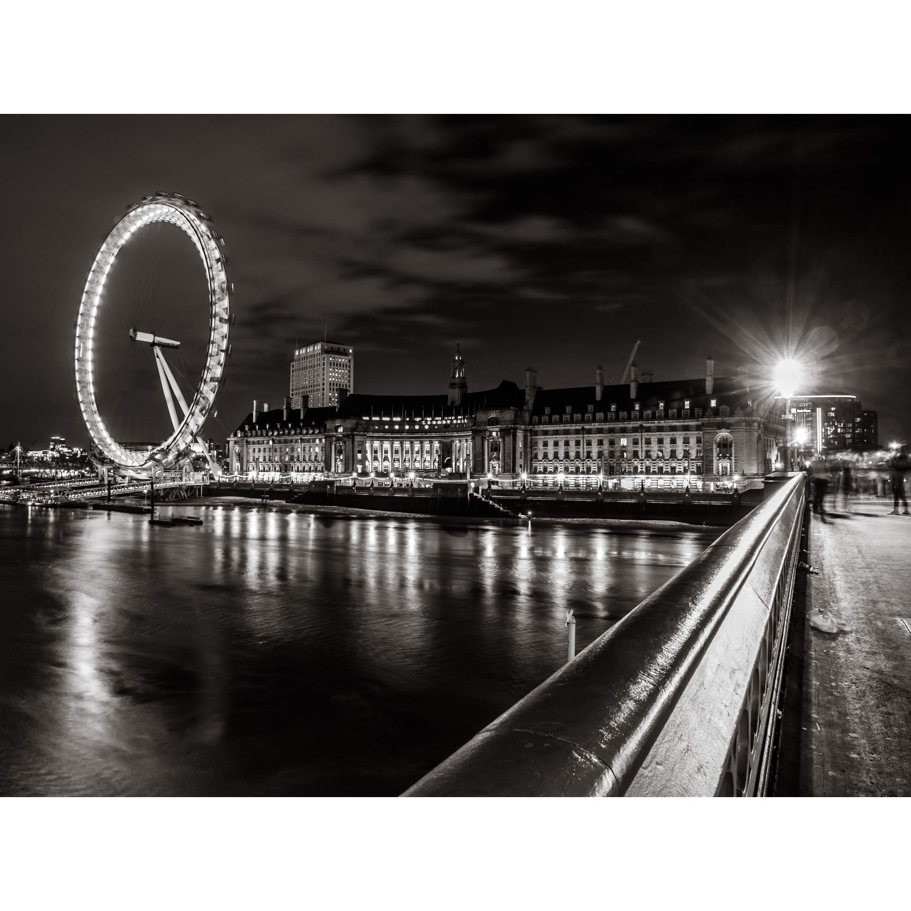 London Eye Black And White Night Large Wall Art Print Canvas Premium Poster