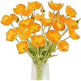 Glamrce Artificial Poppies, Orange Silk Poppies Artificial Flowers - 24x Blooming California Poppy Flower Artificial Plus 8X Buds for Home Decoration, OROR8