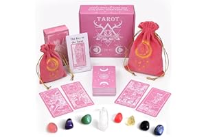 WOMRICH Tarot Cards with Guide Book, Tarot Cards for Beginners, 78 Original Surface Pink Waterproof Tarot Cards Fortune Telling Game for Beginners, Expert Readers