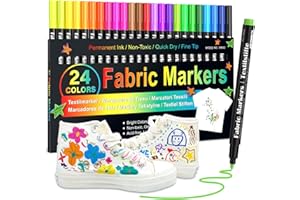 JR.WHITE Fabric Markers Permanent for T Shirts Clothes Onesies Bibs Pillow Canvas Tote Bags Clothing - No Bleed - Fine Tip - 