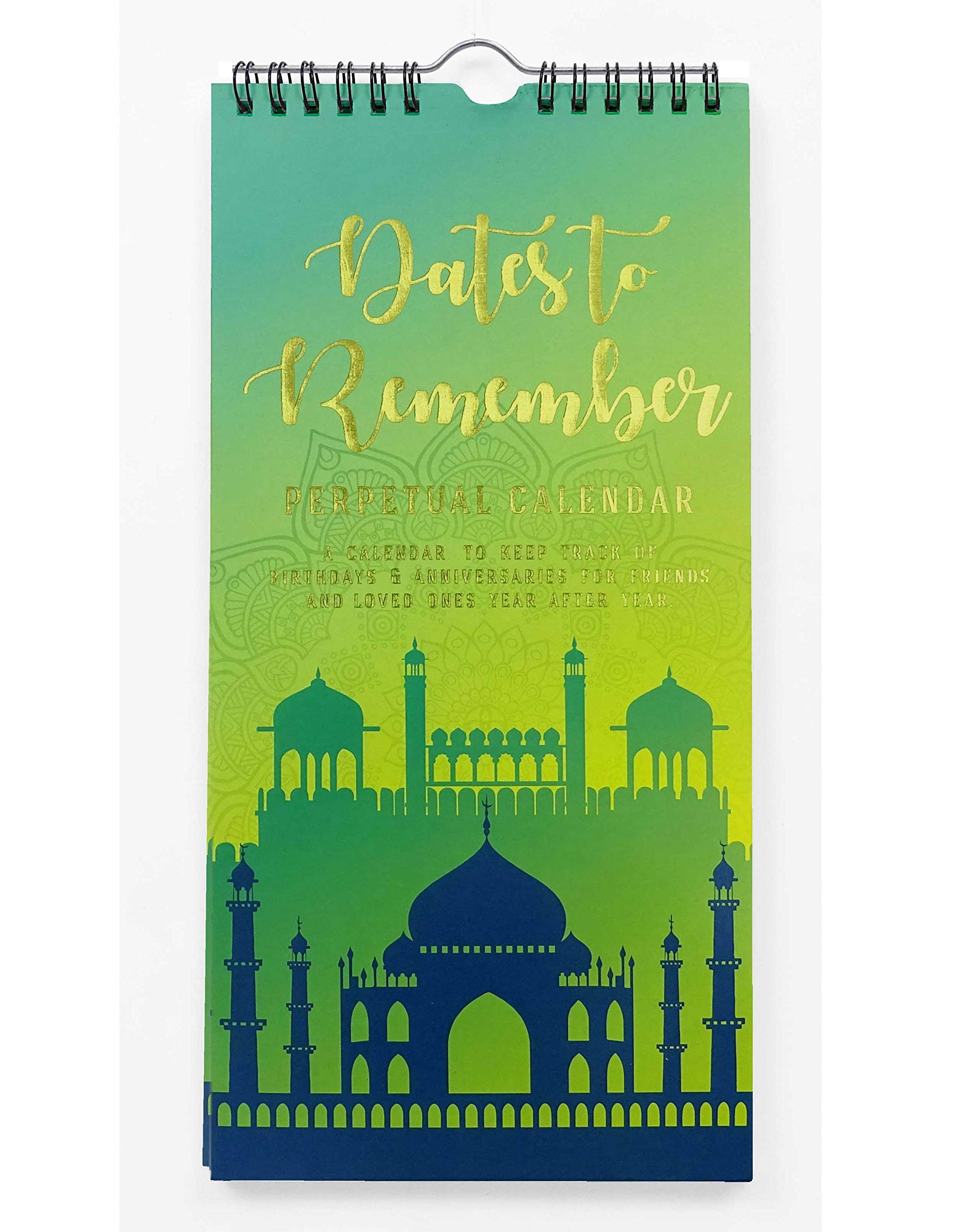 Inkdotpot Indian Monuments Rustic Gold Foil Print Perpetual Calendar Birthday Wall Hanging Anniversary Special Event Reminder Calendar Book Journal Wall Hanging Birthday Gift Card Planner Organizer