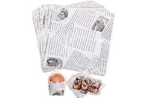 KIKISML 100 PCS Newspaper Print Deli Paper Sheets 7 * 7 Inch, Food-Grade Greaseproof Paper Food Basket Liners for Sandwiches,