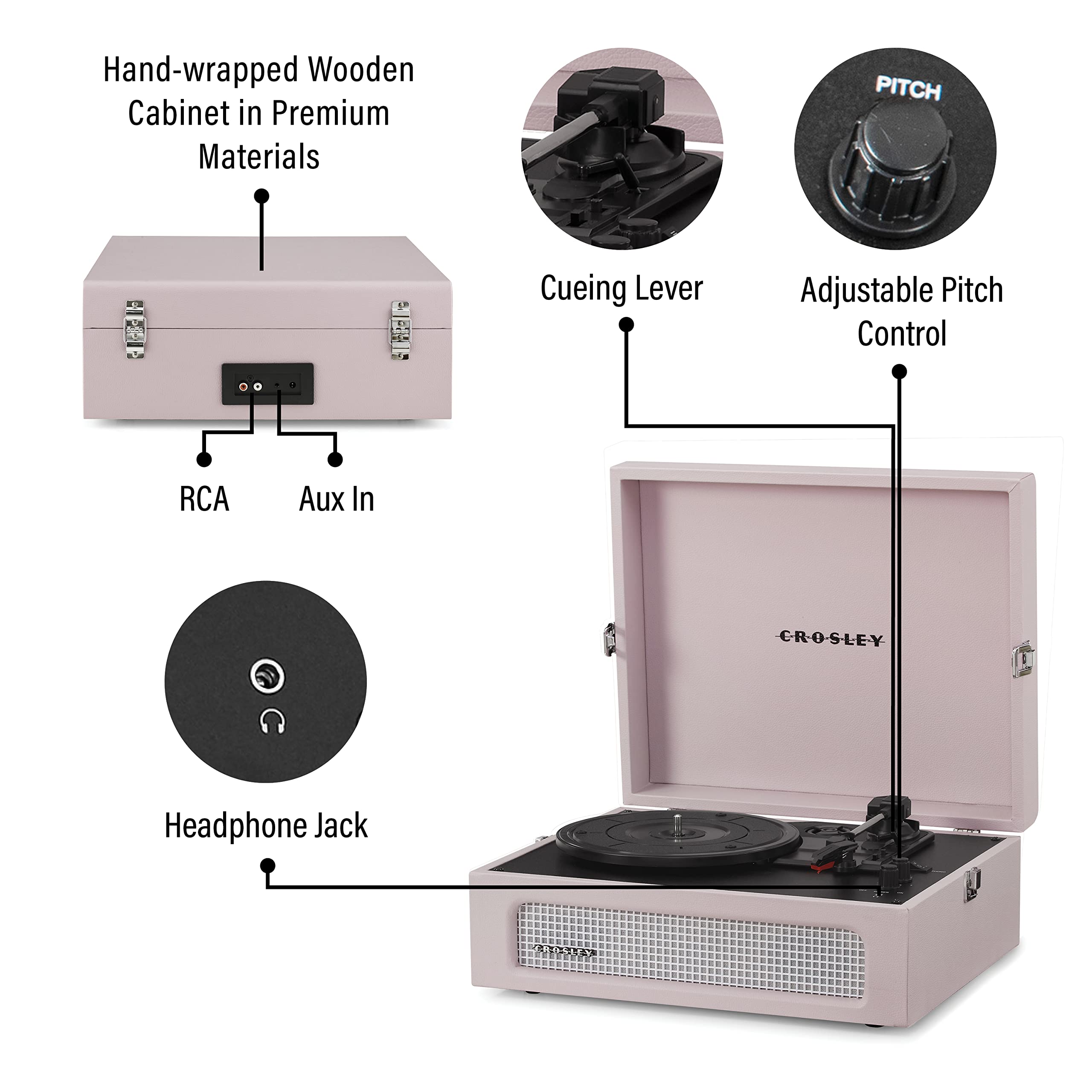 Crosley CR8017B-AM Voyager Vintage Portable Vinyl Record Player Turntable with Bluetooth in/Out and Built-in Speakers, Amethyst