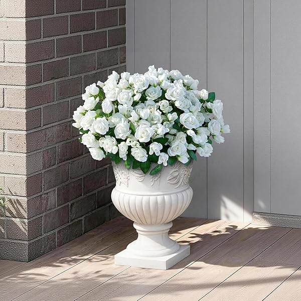 16 BUNDLES ARTIFICIAL ROSES FOR FRONT DOOR OUTDOOR DECOR, REALISTIC FAKE SILK BOUQUETS FLOWERS FAUX UV RESISTANT REAL LOOKING ROSE PLANTS FOR GARDEN BALCONY FARMHOUSE HOME SPRING SUMMER DECOR (WHITE)