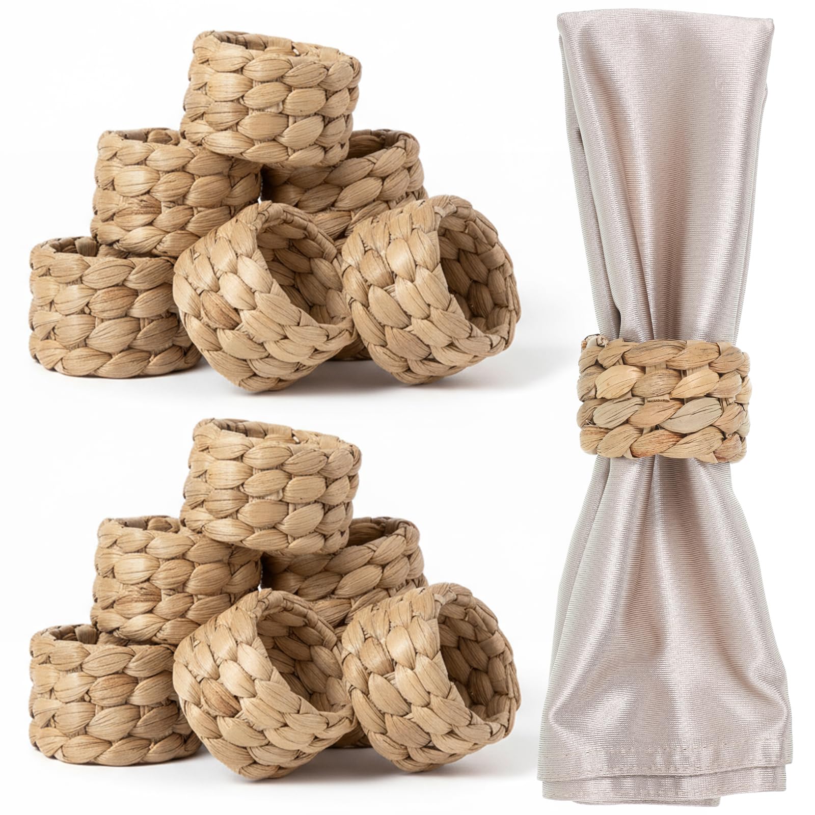 Photo 1 of 18 Pcs Rustic Woven Napkin Rings, Table Decor Handmade Fall Napkin Rings, Farmhouse Rustic Woven Napkins Holders by Natural Gourd Grass, for Thanksgiving, Christmas, New Year, Easter, Wedding