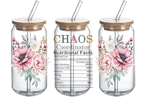 DTHOME3 UV DTF Glass Cup Wrap Transfer - Chaos Coordinator Gifts, Chaos Coordinator Nutrition Facts UVDTF, Boss Lady Gifts for Women - Thank You Gifts for Women, Boss, Coworker, Manager, Office, Teacher -3PCS