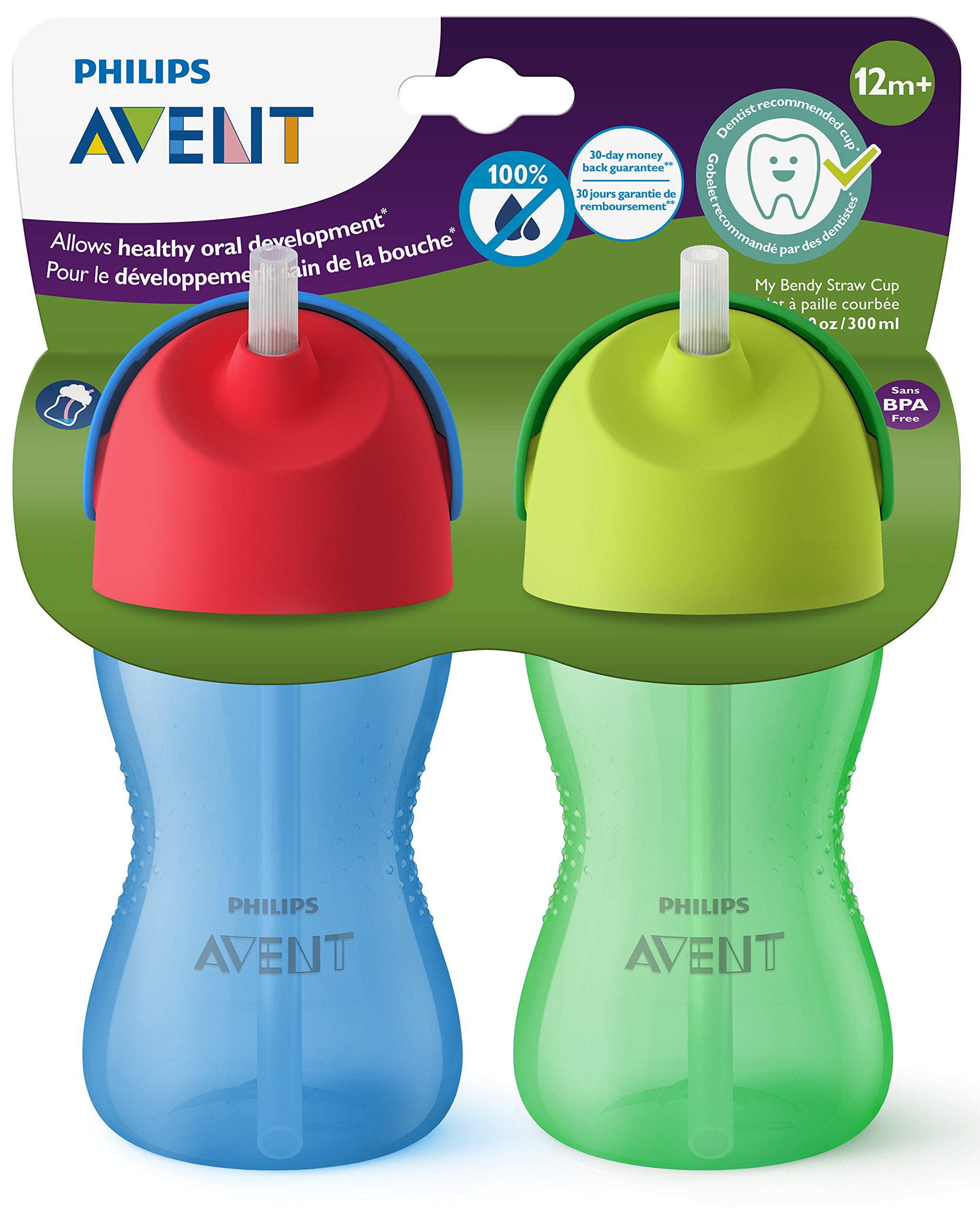 Philips Avent My Bendy Straw Cup, 10oz, 2pk, Blue/Green, SCF792/21