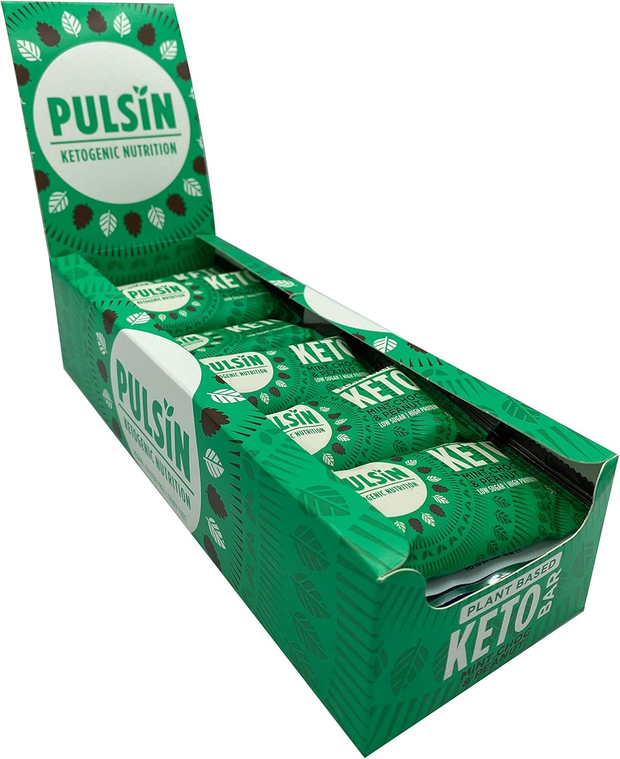Pulsin, Keto Protein Bars, Mint Choc, 50g x18, 12.7g Protein, 16.0g Fat, 8.5g Carbs, Gluten Free, Plant Based