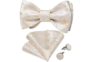 DiBanGu 3Pcs Self Tied Bow Ties for Men Silk Bow Tie and Pocket Square Cufflinks Set Wedding