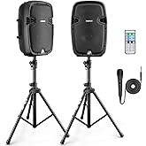 Pyle Wireless Portable PA system - 1000W High Powered Bluetooth Compatible Active + Passive Pair Outdoor Sound Speakers w/ USB SD MP3 AUX - 35mm Mount, 2 Stand, Microphone, Remote - Pyle PPHP1049KT