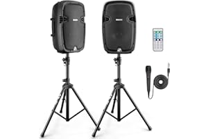 Pyle Wireless Portable PA system - 1000W High Powered Bluetooth Compatible Active + Passive Pair Outdoor Sound Speakers w/ USB SD MP3 AUX - 35mm Mount, 2 Stand, Microphone, Remote - Pyle PPHP1049KT