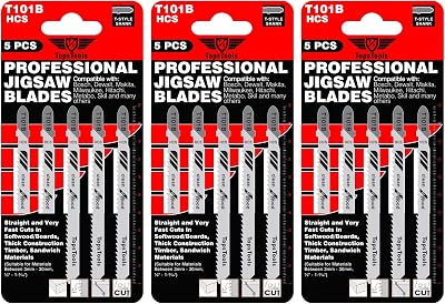 TopsTools T101B 15x 100mm Jigsaw Blades for Clean Wood Cuts 10TPI