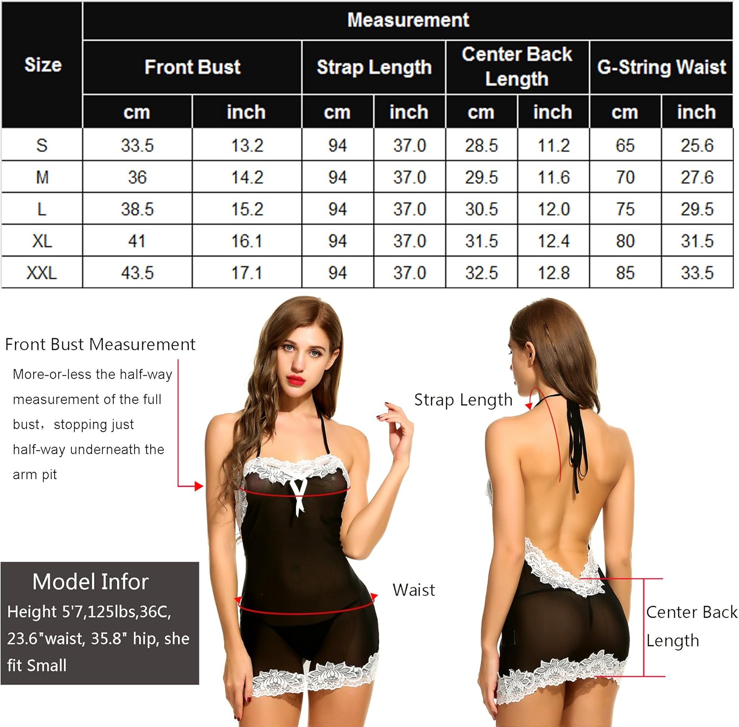 Avidlove Women Sexy Lingerie Halter Backless Lace Trim Babydoll G-String 2 Piece Set Sleepwear Black Small at  Women’s Clothing store