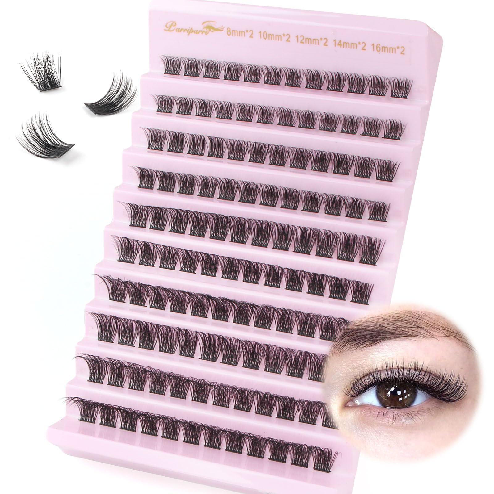 Parriparri Cluster Lashes DIY Individual Eyelashes 120Pcs Individual Lashes Volume False Eyelashes Extensions Wispy Lashes Fluffy Cluster DIY at Home (8-16MM MIX) — image 1