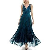 Taylor Womens Sleeveless V Neck Pleated Wrap Bodice Gown