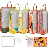 Hitanfe 7 Pcs Compression Packing Cubes Travel for Suitcases, Luggage Organizer Washable Storage Bags Set for Backpack Travel- Packaging Cubes for Carry-Ons and Storage