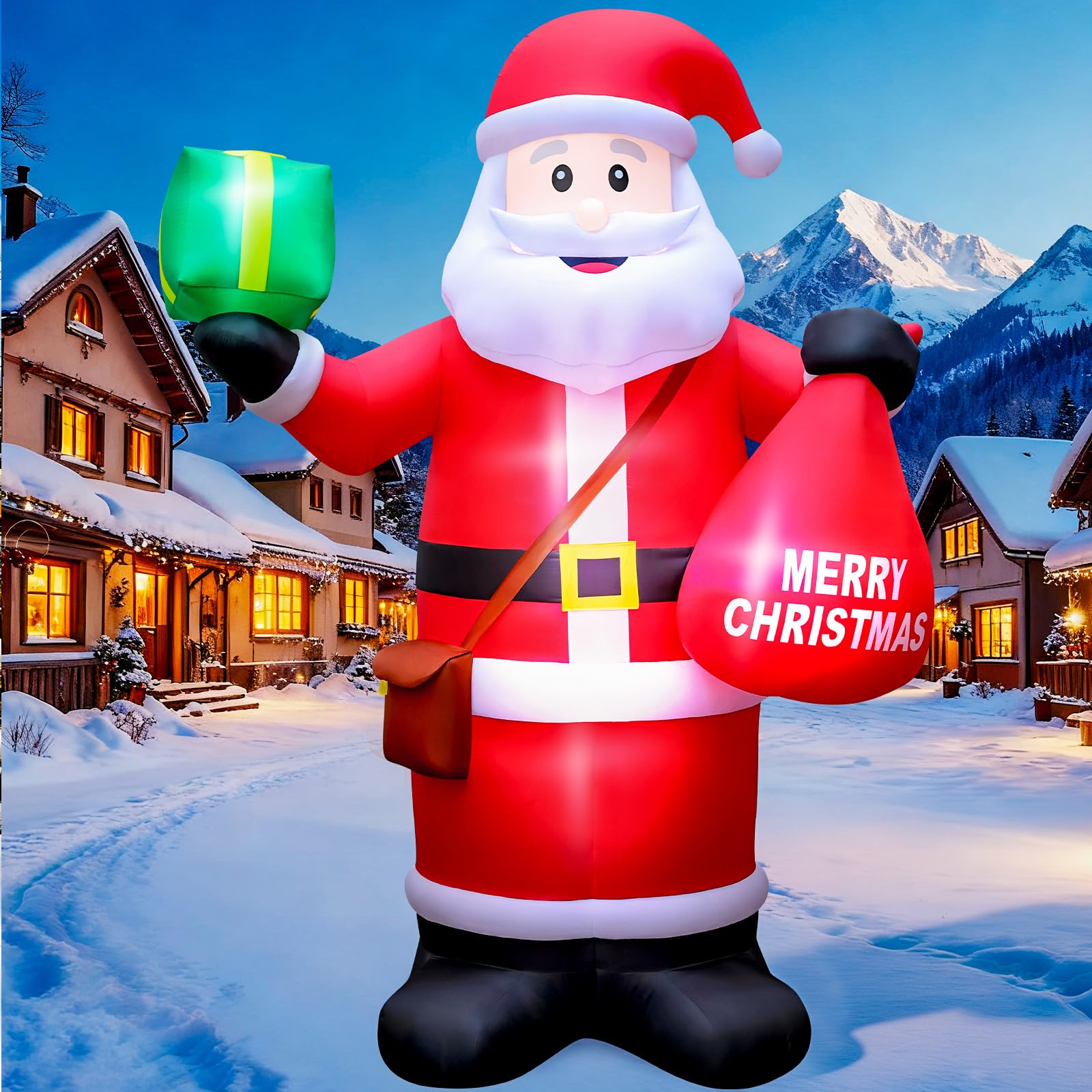 Photo 1 of 14 FT Christmas Inflatables Santa Claus Outdoor Decoration, Giant Santa Inflatable with Gift Bag, Blow Up Yard Decor with Built-in LED Lights for Xmas Lawn Garden Home Holiday Party