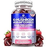 Sugar-Free Mushroom Complex Gummies - Potent 10x Mushroom Supplement with Lions Mane, Chaga, Reishi, Cordyceps Natural Stress Support, Calm Gummies, Nootropic Supplement, No Sugar or Pills