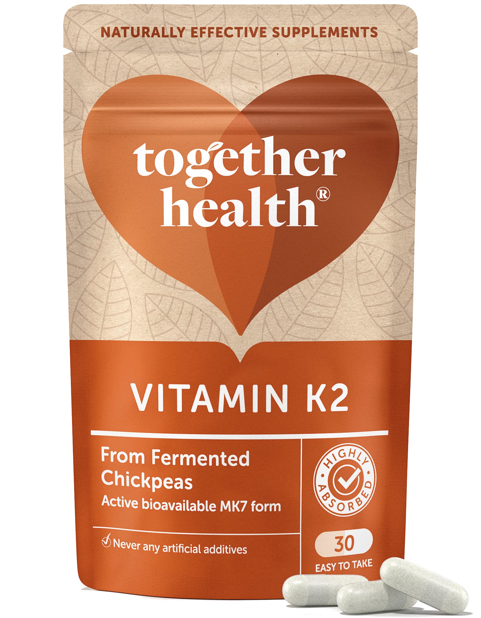 Vitamin K2 – Together Health – Vitamin K2 from Fermented Chickpeas – Highly Biologically Active MK7 Form – Vegan Friendly – Made in The UK – 30 Vegecaps
