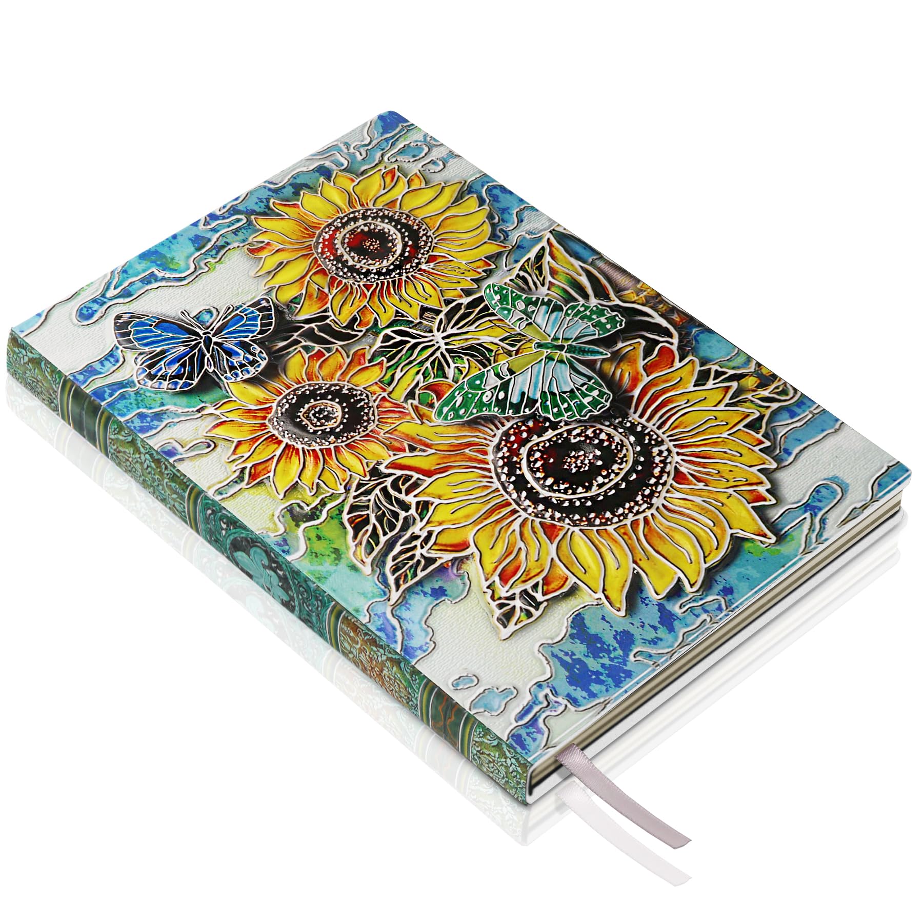 Sunflower Leather Journal Notebook - 3D Embossed Handmade Sunflower Journals Travel Diary with Lined Paper Cool Leather Writing Notebooks Gift for Women & Mother & Lady & Nerdy (A5,Multicolor)