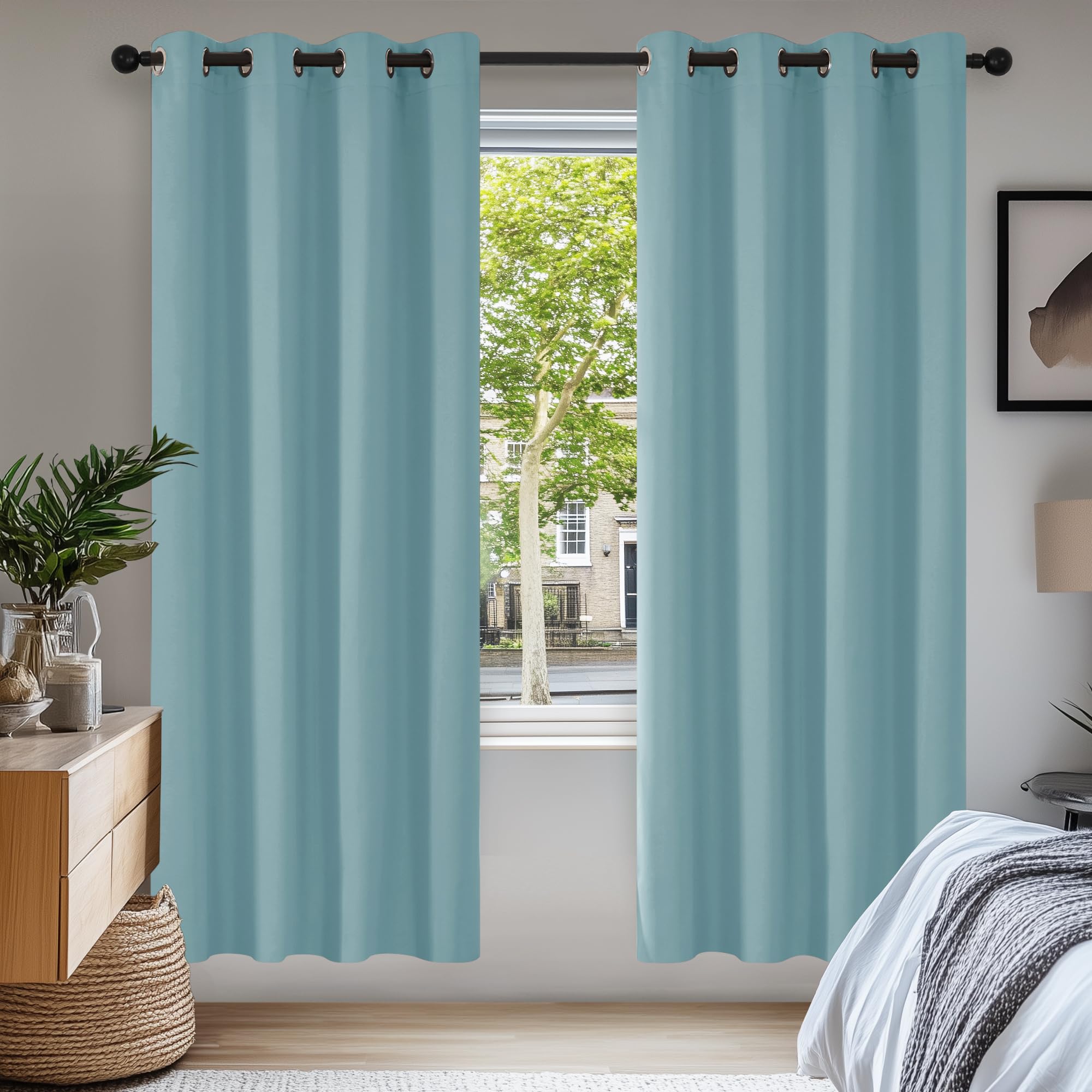 Deconovo Ring Top Thermal Curtains Blackout Curtains Room Darkening Curtains for Girls Room Sky Blue 52"x 72" 1 PAIR