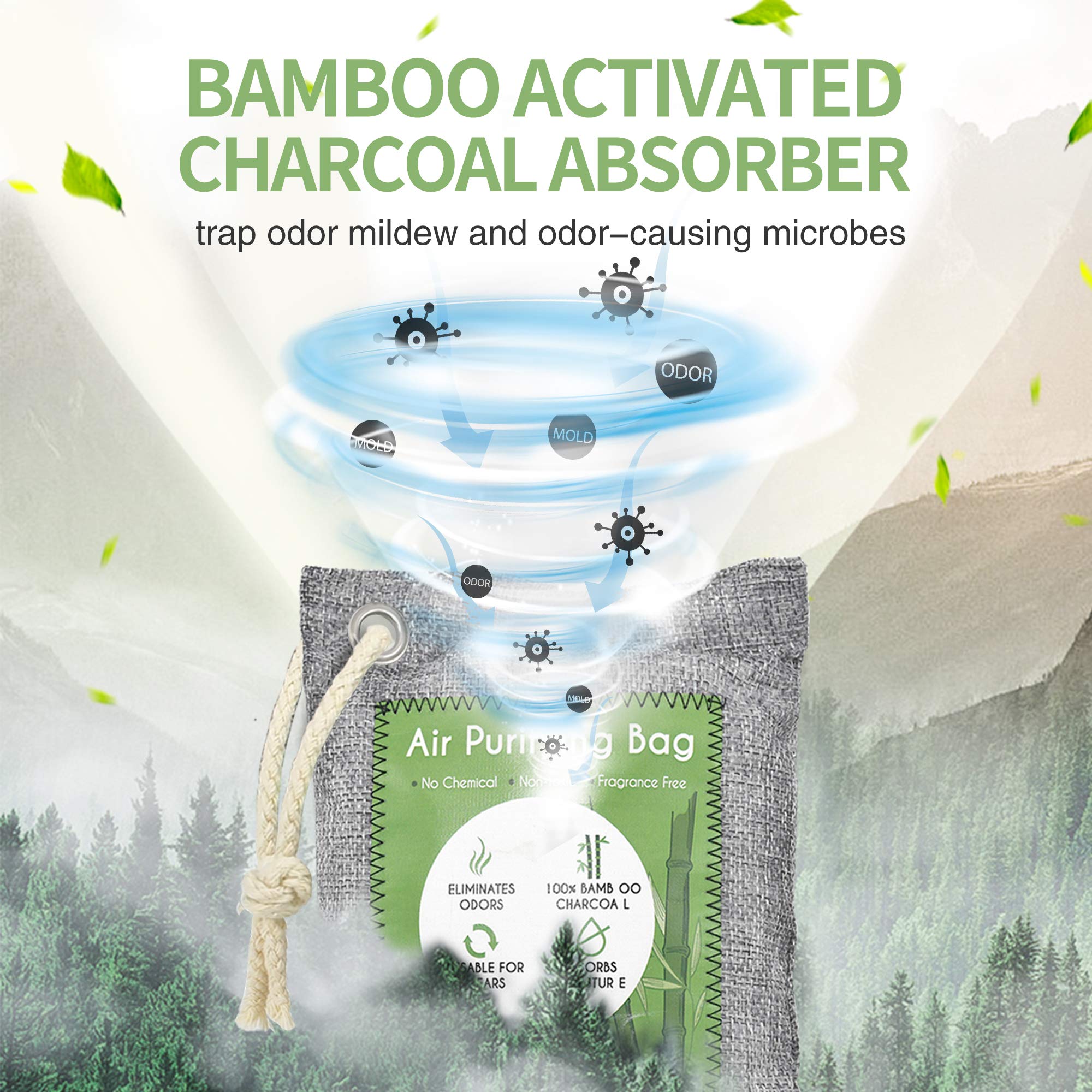 12 Pack Bamboo Charcoal Air Purifying Bag, Activated Charcoal Bags Odor Absorber, Moisture Absorber, Natural Car Air Freshener, Shoe Deodorizer, Odor Eliminators For Home, Pet, Closet (8x50g, 4x200g)