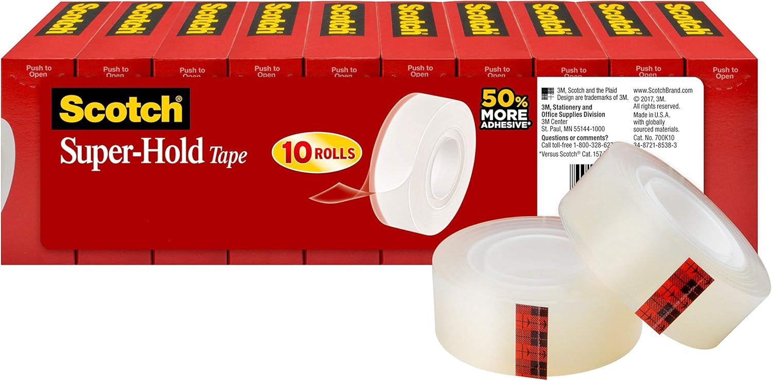 Scotch Super-Hold Tape, 10 Rolls, Transparent Finish, 50% More Adhesive, Trusted Favorite, 3/4 x 1000 Inches, Boxed (700K10) : Office Products