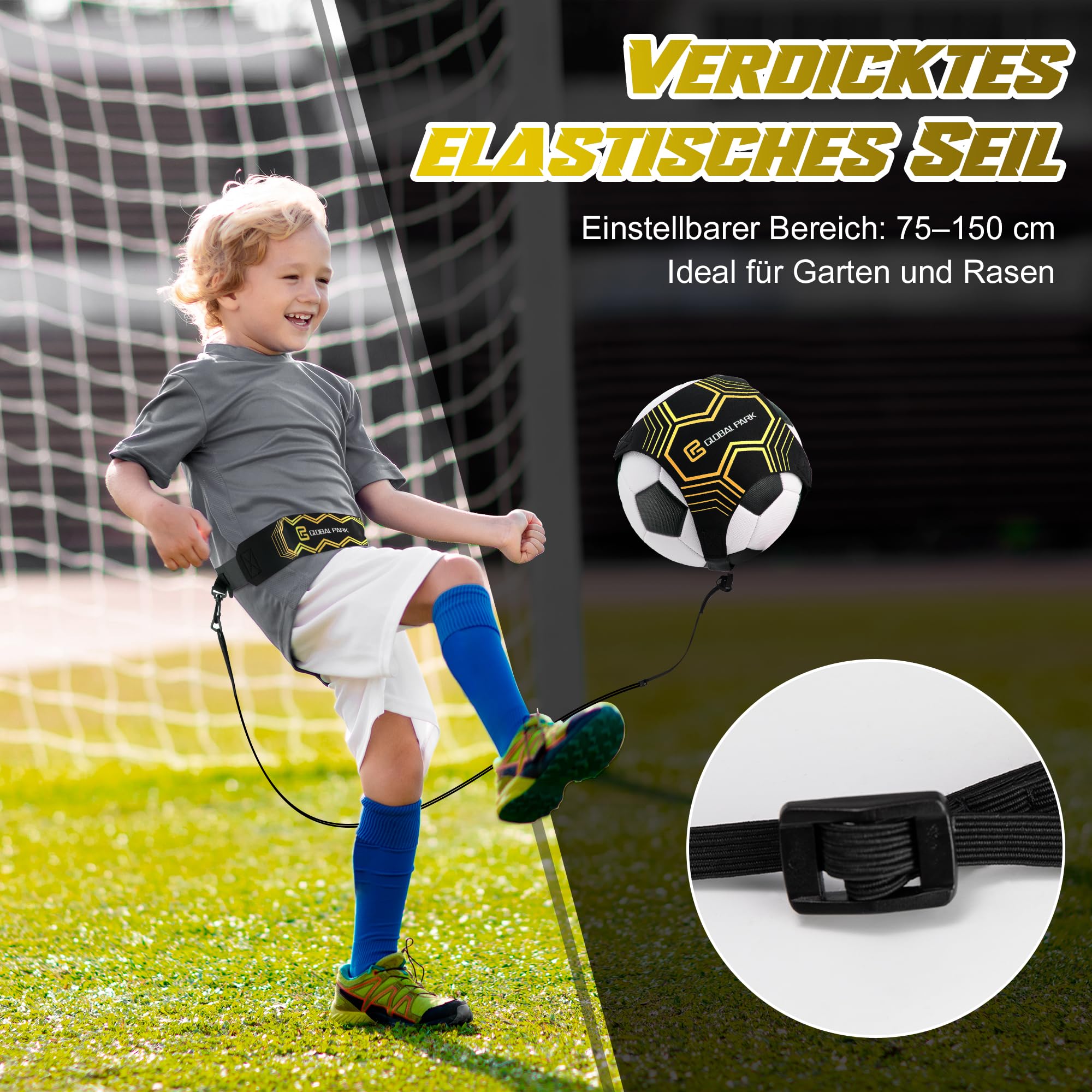 Fußball/Volleyball/Rugby Kick Throw Trainer Solo Praxis Training Aid Control Fähigkeiten Verstellbar (schwarz) 3
