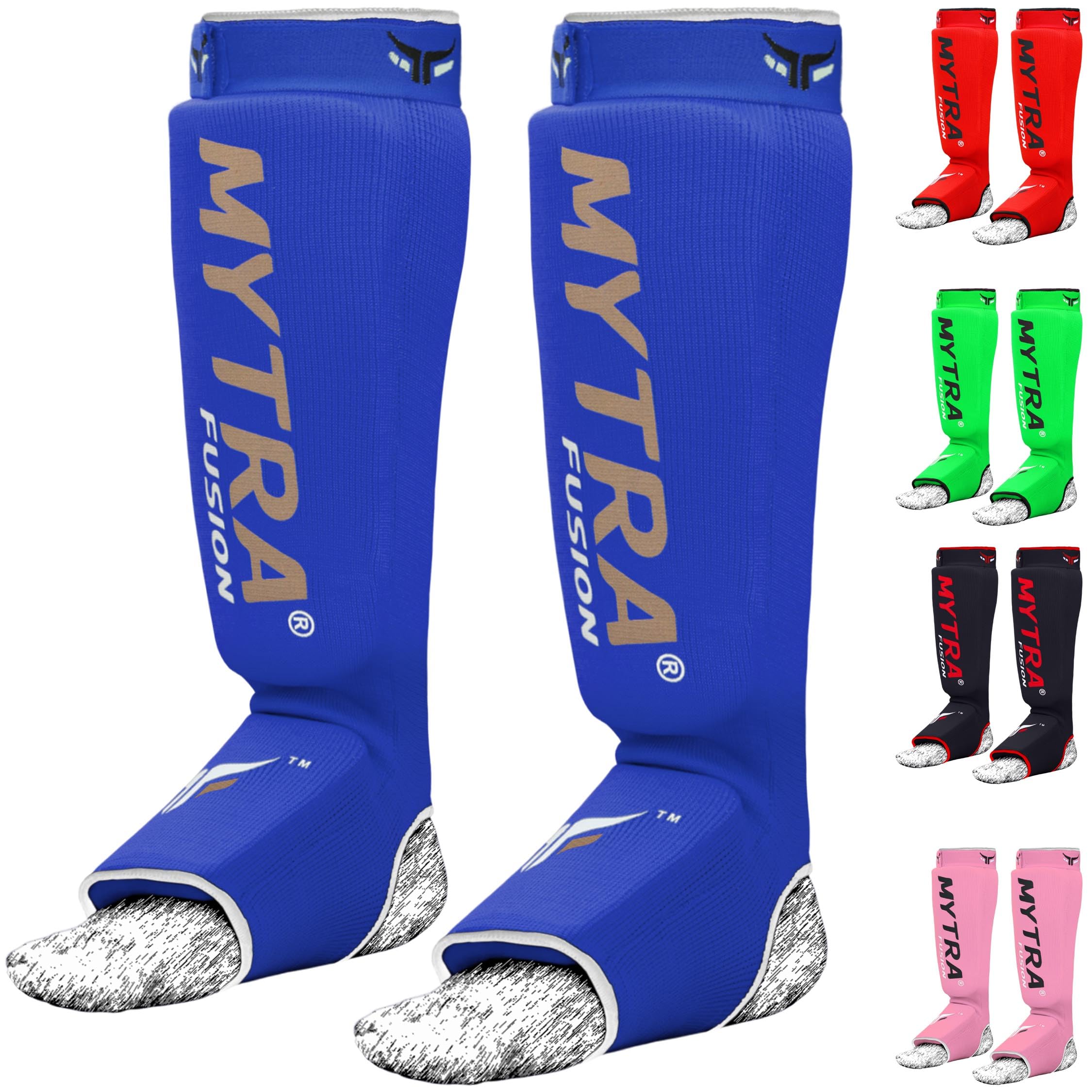 Mytra Fusion Shin Instep Guard Stretchable Polyester Fabric Padded Kickboxing Shin Guards Lightweight Training Shin Guards Muay Thai, MMA, Martial Arts Shinguards for Men & Women