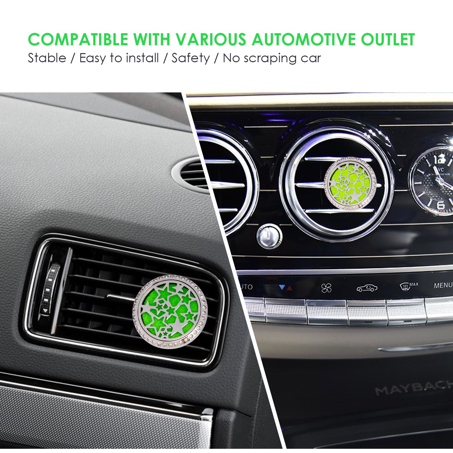 bedee Purificateur d\'air de Voiture, Diffuseur d\'huile de Voiture Aromatherapie Desodorisant Clip, 10pcs Plaquettes de Recharge lavables (Étoiles)