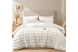 YIKUSH White Comforter Set Queen – Ultra Soft & Warm Faux Fur Comforter for Winter, Elegant Fluffy Comforter Queen Set with Pillowcases, Cozy White Queen Bedding Set