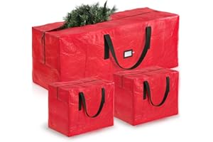 ZOBER Christmas Tree Storage Bag - With 2 Ornaments Accessories/Garland Bags - Fits 7.5 Ft Trees - Plastic, Waterproof Christmas Tree Bag For Storage Box For Xmas - Strong, Durable Handles - Red