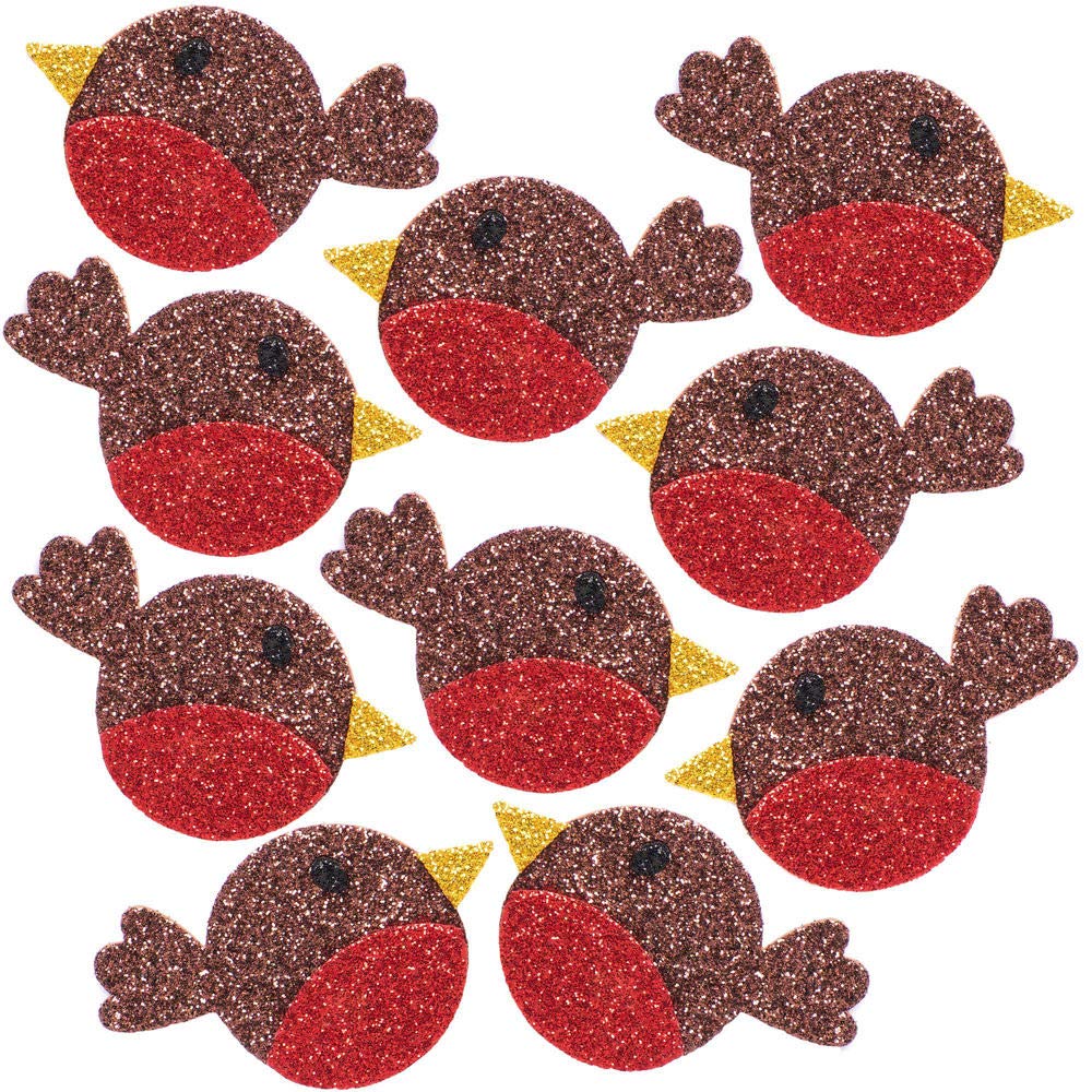Baker Ross AX346 Festive Robin Glitter Foam Stickers, Pack of 100, Kids Stickers