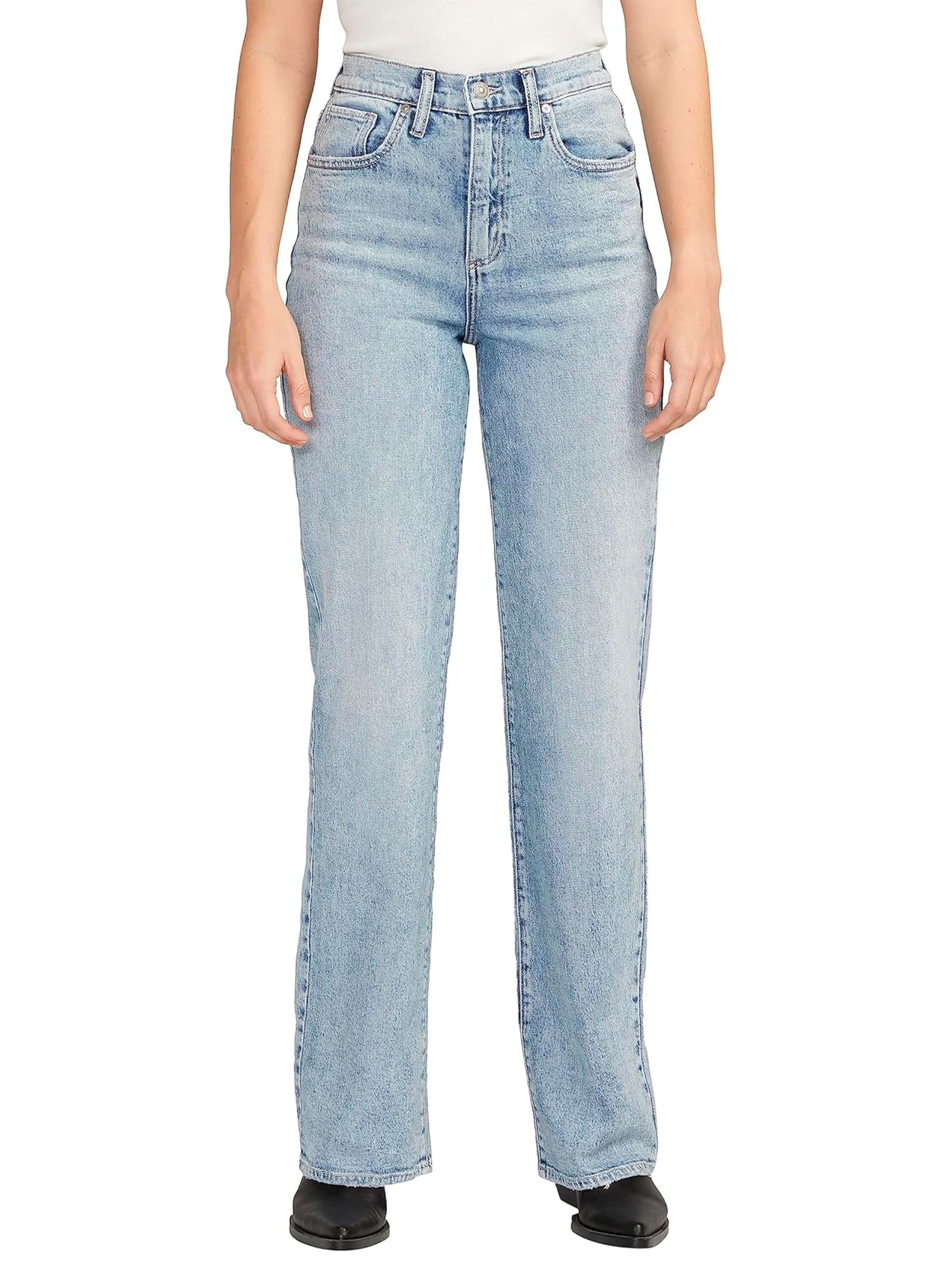 Silver Jeans Co. Women’s Highly Desirable High Rise Trouser Leg Jeans, Med Wash ACS212, 24W x 33L