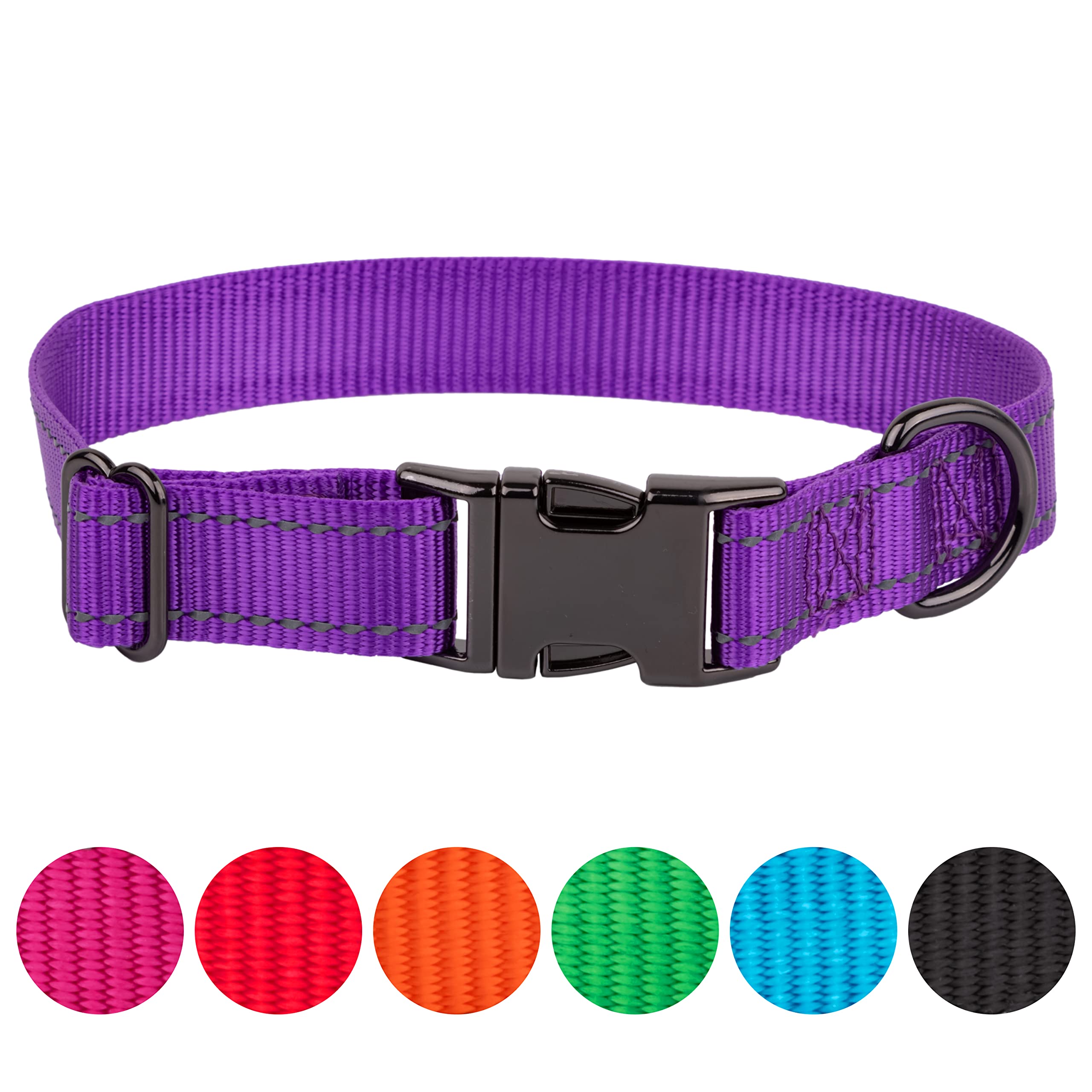 FAVPET Reflective Dog Collar Nylon, Adjustable Dog Collar with Metal Buckle, Dog Collar Large Dogs Reflective, Nylon Dog Collar Medium, Soft Dog Collar Small Dog, Coloured Puppy Collars (S, Purple)