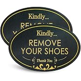 CARGEN No Shoes Sign - Please Remove Shoes Door Sign Oval Black 6.3x3.8" | Elegant Oval Door Sign with Clear Shoe Reminder Message, Perfect for Home Entryways, Offices, Spas and Professional Spaces