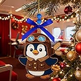 4in Penguin Pilot Easter Tree Ornaments Penguin Wooden Easter Ornament for Tree Holiday Birthday Carnival Party Home Hanging Tree Decorations Gift Souvenir Accessories