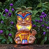 Yiosax Outdoor Tiki Statue Decoration-Solar Power Light Tiki Garden Statues-Tiki Bar Decor Totem Pole Waterproof Figurines fo