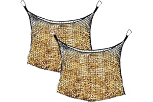 B BLOOMOAK Bloomoak Knotless Slow Feed Hay Net with 2 Carabiner Clips for Horses/Open Top Hanging Hay Bag with Large Capacity for Full Day Feeding/Trailer (1.2" Hole for Ultra Slow Feed/ 2PCS, M 35 * 31")