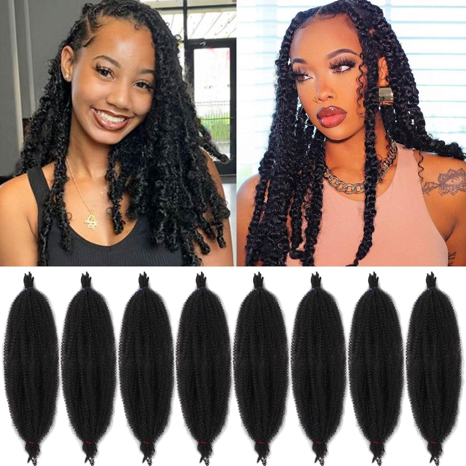 XTREND 8 Packs 16 Inch Soft Springy Afro Twist Hair Pre-Separated Spring Twist Hair for Faux Locs Natural Black Marley Twist Crochet Braiding Hair Synthetic Hair Extensions for Black Women 1B# โ image 1